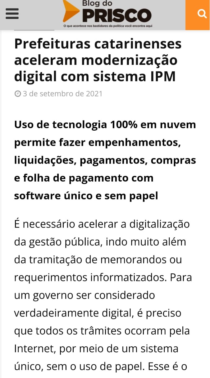 IPM Sistemas no Blog do Prisco - Prefeituras de SC ganham eficiência com modernização digital