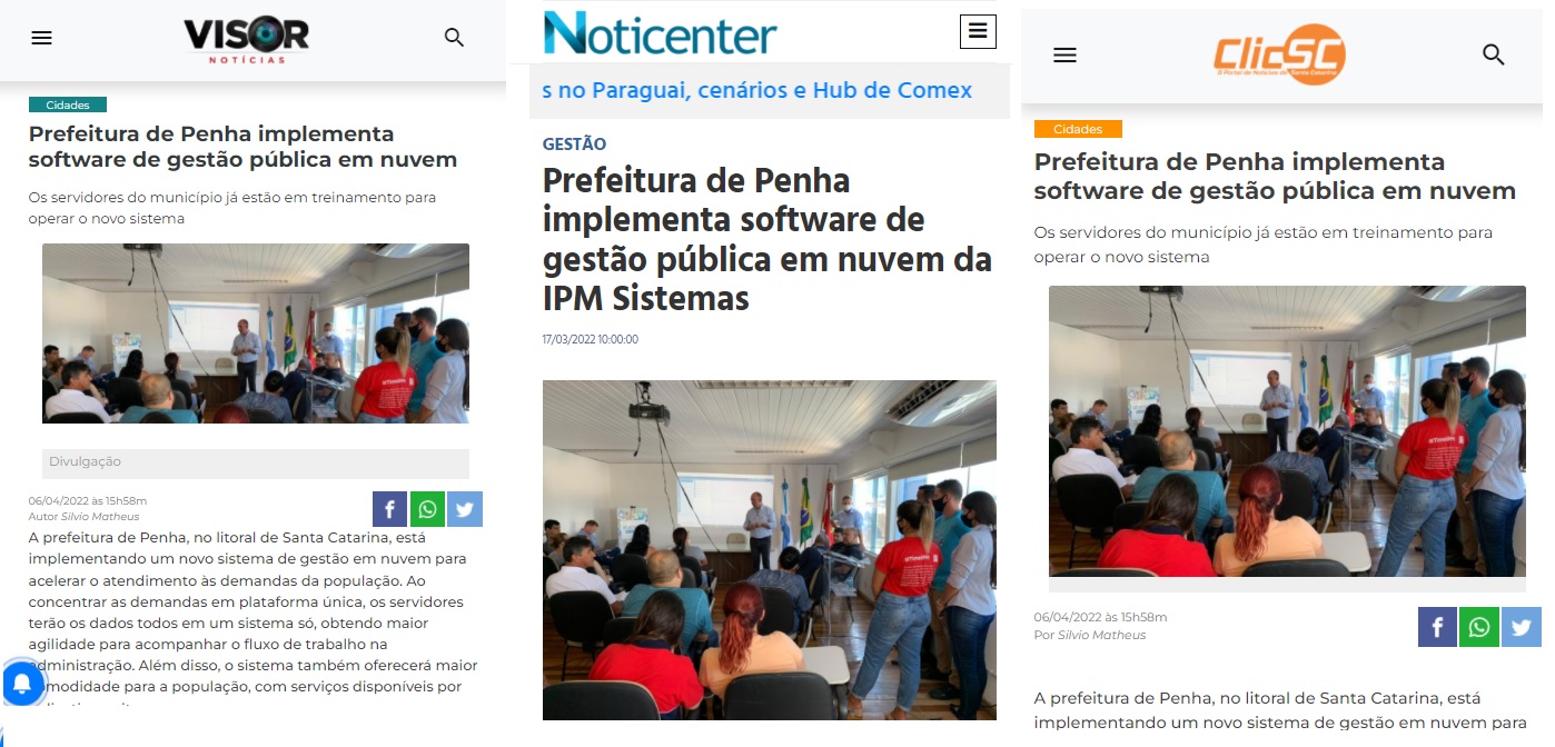 prints de portais com notícias sobre modernização digital de Penha